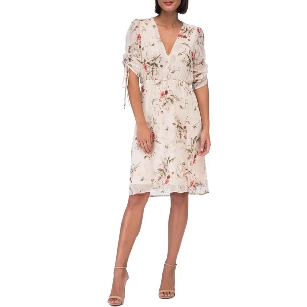 Nordstrom B by Bobeau Women's Ember Ruch Sleeve Botanical Print Dress Size XS